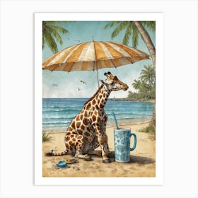 Giraffe On The Beach Art Print