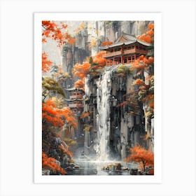 Waterfall In Autumn Art Print