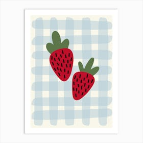 Strawberries On A Checkered Tablecloth Art Print