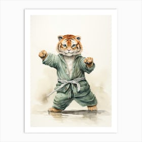 Tiger Illustration Practicing Tai Chi Watercolour 1 Art Print