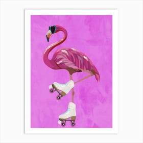 Flamingo Rollerblading Art Print