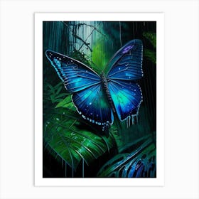 Morpho Butterfly In Rain Forest Graffiti Illustration 1 Art Print