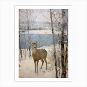 Vintage Winter Animal Painting Deer 6 Art Print