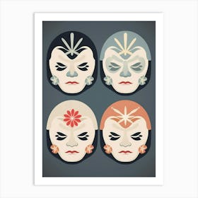 Noh Masks Japanese Style Illustration 22 Art Print
