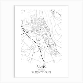 Cuijk,Netherlands Minimalist Map Art Print