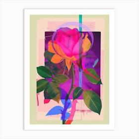 Rose 6 Neon Flower Collage Art Print