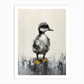 Black & Grey Abstract Duckling Gouache 2 Art Print