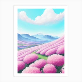 Pink Flowers In A Field Art Print