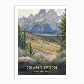 Grand Teton National Park Watercolour Vintage Travel Poster 2 Art Print