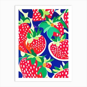 Strawberry Repeat Pattern, Fruit, Colourful Brushstroke Painting Art Print