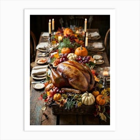 A Rustic Thanksgiving Setting With A Repurposed Vintage Wooden Table Serving As The Centerpiece Ed (2) Art Print