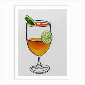 Tommy'S Margarita Minimal Line Drawing With Watercolour Cocktail Poster Art Print