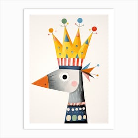 Little Crane Wearing A Crown Art Print