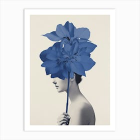 Woman With Hydrangea Blue Botanical Illustration Art Print
