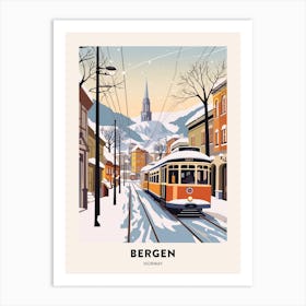 Vintage Winter Travel Poster Bergen Norway 3 Art Print