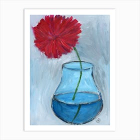 Red Flower In A Vase - Anton Maliar red blue gray vertical floral living room bedroom Art Print