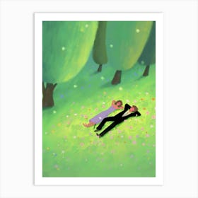 Couple Laying In The Grass Art Print