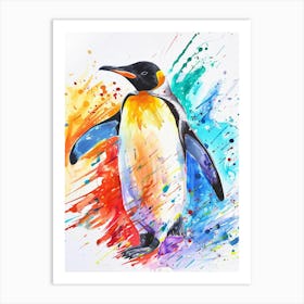 Emperor Penguin Colourful Watercolour 3 Art Print