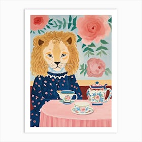 Animals Having Tea   Lion 1 Art Print