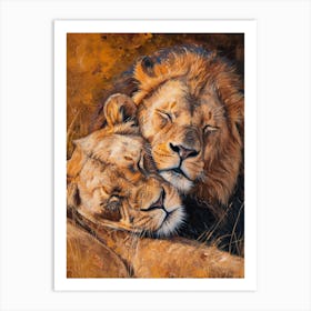 African Lion Mating Rituals Acrylic Painting 1 Art Print