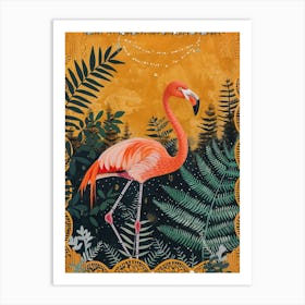 Greater Flamingo And Ferns Boho Print 2 Art Print
