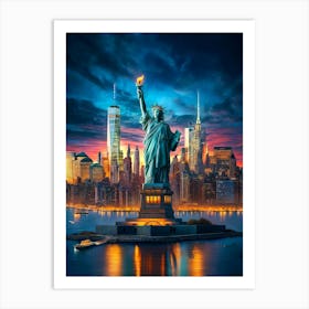 Statue Of Liberty At Night Art Print