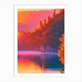 The Plitvice Lakes Retro Sunset Art Print