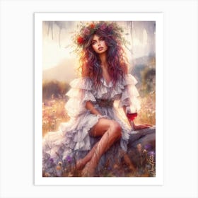 A Bohemian Woman In A Flowery Meadow Art Print