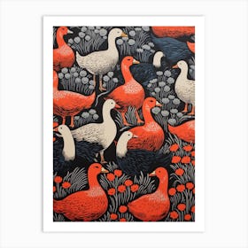 Bird Pattern Linocut Style 5 Art Print
