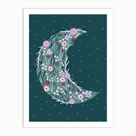 Teal Botanical Moon Art Print