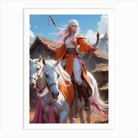 Warrior Wonen on white horse. Lady Samsara on Silver Firefly Art Print