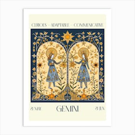 Gemini William Morris Zodiac Astral Sign Art Print