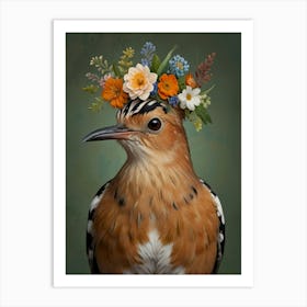 Bird With Flowers Crown European Robin On Its Head Art Print