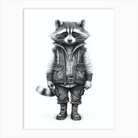 Raccoon Wearing Boots Illustration 1 Art Print
