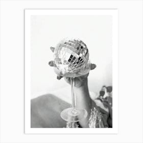 Disco Ball Bar Cart Black And White Cocktail Art Print