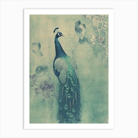 Vintage Turquoise Peacock Print Art Print