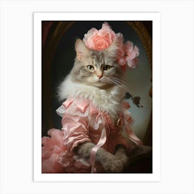 Cat In Pink Flamboyant Dress Art Print