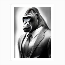 Gorilla In Suit Gorillas Greyscale Sketch 1 Art Print