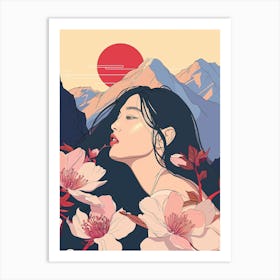 Asian Girl With Flowers 3 Art Print