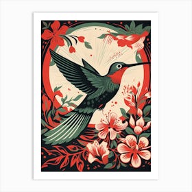 Vintage Bird Linocut Hummingbird 3 Art Print