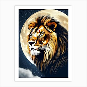 Lion In The Moonlight 1 Art Print