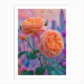 English Roses Painting Rose With A Cityscape 3 Art Print