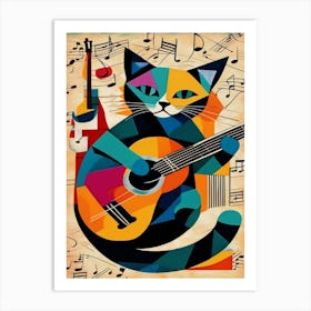 Cat Playing Guitar Inspired by Picasso  Art Print