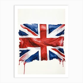 An Authoritative Watercolor Render Of The Distinguished United Kingdom Flag With Its Deep Red Cross (4) Art Print