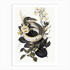 Mangrove Pit Viper Snake Gold And Black Art Print