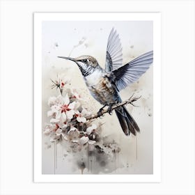 Hummingbird, Japanese Brush Painting, Ukiyo E, Minimal 2 Art Print