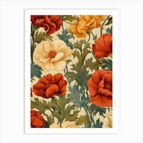 Vintage Poppy Flower Pattern 1 Art Print