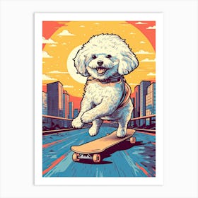 Bichon Frise Dog Skateboarding Illustration 1 Art Print