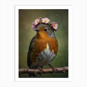 Robin With Flowers 2 Art Print