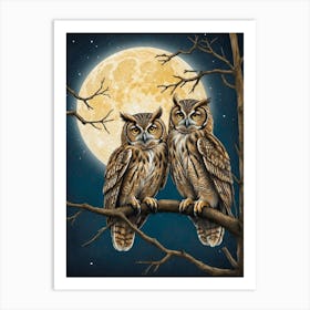 Owls At Night Art Print